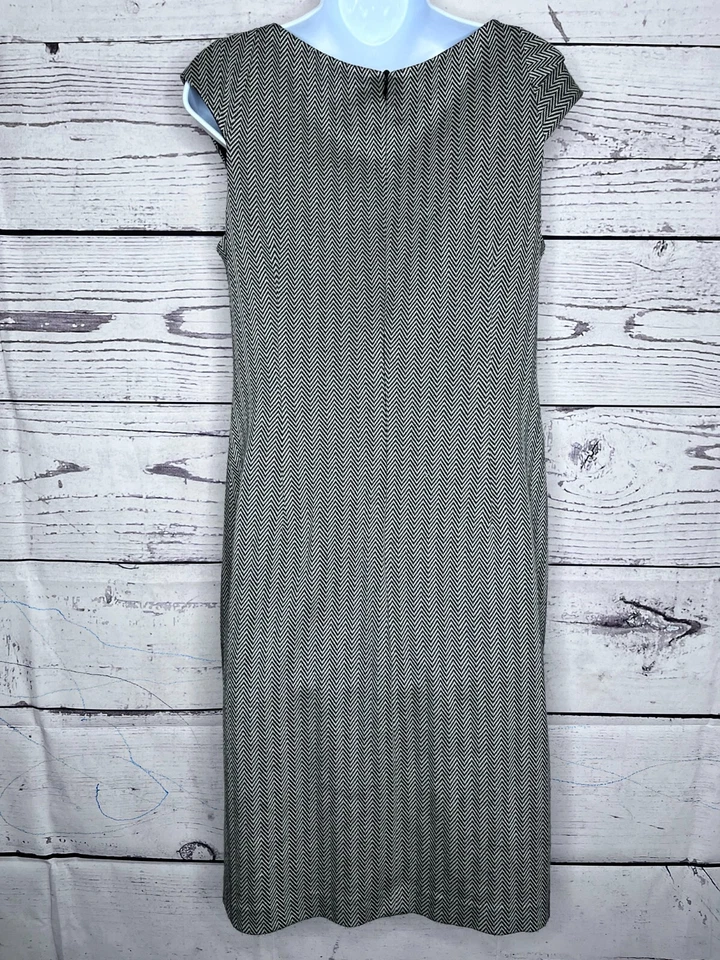 Vestido Vaina David Meister Manga Gorra Cruzada en Zigzag Espalda Forrado con Cremallera Talla 8 Foto 3 de 4