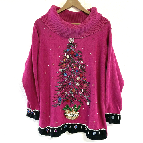 BP Design Knit Sweater Beaded Christmas 
