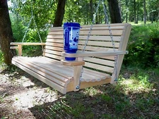 4ft Cypress Deluxe Roll Wood Porch Swing finished w/ cupholders and springs. 