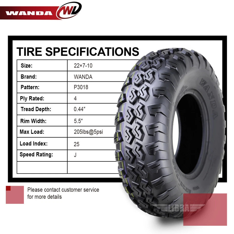 2PC 22x7-10 22x7x10 ATV Tires 22x7.00-10 for Bombardier Can Am DS250 650 Front - Image 4 of 4