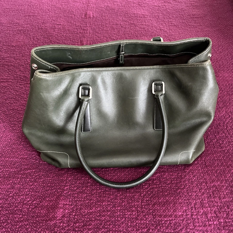 Auth COACH Vintage Forest Green Hampton Leather Tote Bag D1J-7757 Large