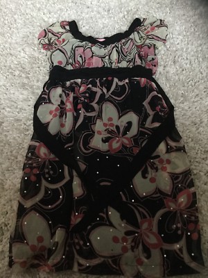 Hype Lined Girls Floral Dress 10 Black Tie Back Bling Short Sleeve