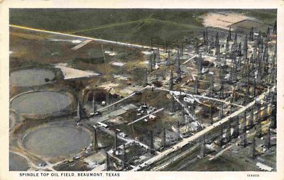 Spindle Top Oil Field Aerial View Beaumont Texas 1930 postcard
