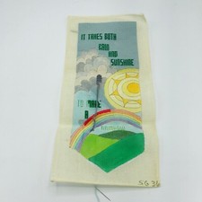 Vintage Hand Painted Needlepoint Pattern Canvas Rain Sunshine Rainbow Pride