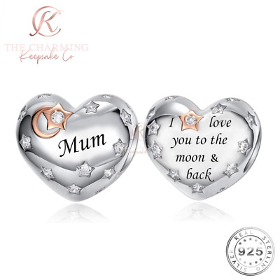 Mama Herz Charm Silber S 925 Bead Rosegold - I Love You to the Moon & Back