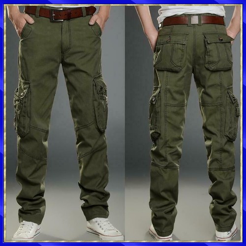 Pantalones Largos De Algodón Elásticos Para Hombre Trabajo Cargo  Multi-bolsillo | eBay