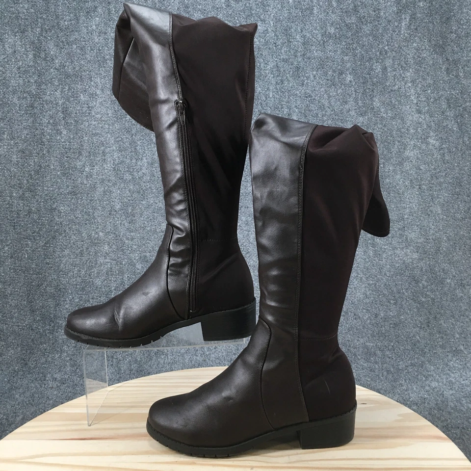 Botas Shoedazzle Mujer 9 Lornah Elastizadas Sobre la Rodilla Montar Marrón Imitación Cuero Foto 2 de 4