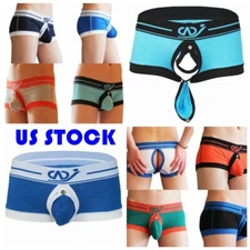 Mens Buckled Pouch Underwear Shorts Low Rise Front Open Trunks Boxer Briefs Sexy