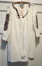 TROPIKO By Kulturo White Cotton Embroidered Romanian Style Smock Blouse NWT O/S