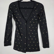 Galliano Studded Stars Skulls Womens Small Long Sleeve Black Caridgan Sweater