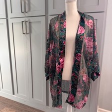 Victorias Secret Gold Label Vintage Floral Sheer Kimono Robe Pink Teal One Size