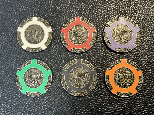 (6) Tangiers Hotel And Casino Las Vegas $1-5-10-25-100-500 Brass Poker Chips