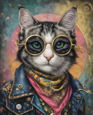 8x10 Cat Wearing A Hat & Glasses Art Print Wall Decor - 106255790