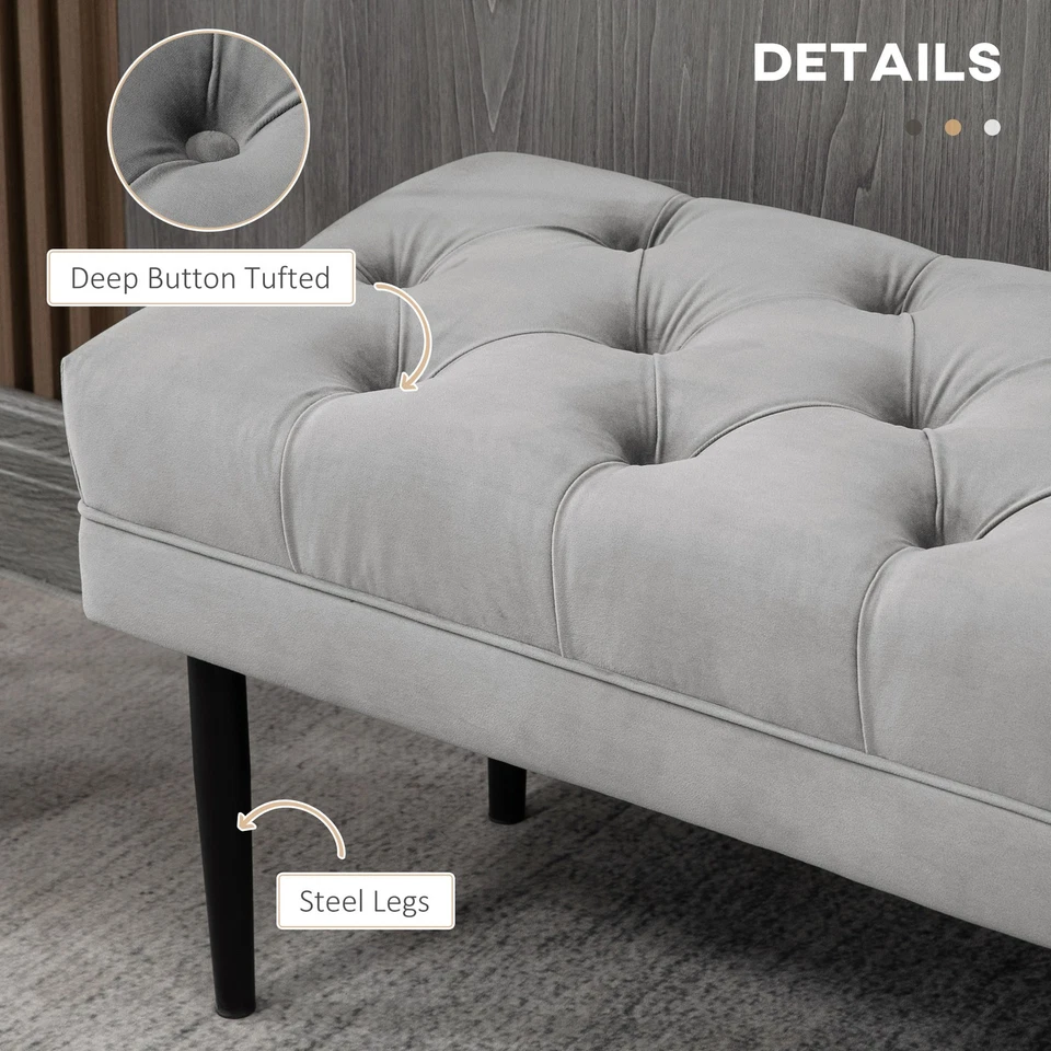 HOMCOM Bed End Bench Button Tufted Upholstered Window Seat for Living Room Grey - Image 4 of 4