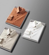 Spring Men Business Shirt Pointed Lapel Long Sleeves For Groom Wedding