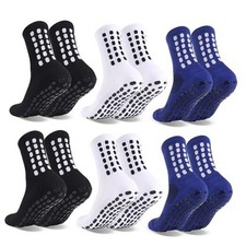 6 Pairs Grip Soccer Socks Colorful Non Slip One Size 2black  2white  2blue