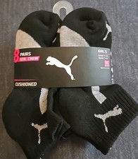 Puma Girl's Low Cut Cushioned Arch Support Socks 8 Pairs Size M 9-3.5 Black