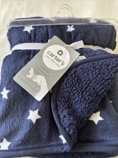 Carter's Baby Blanket Stars Navy Blue White 30  X 40  Sherpa Crib Lovey Htf