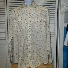 H Bar C Authentic Western Pearl Snap Shirt Cream Floral Long Sleeve Size 16 3435