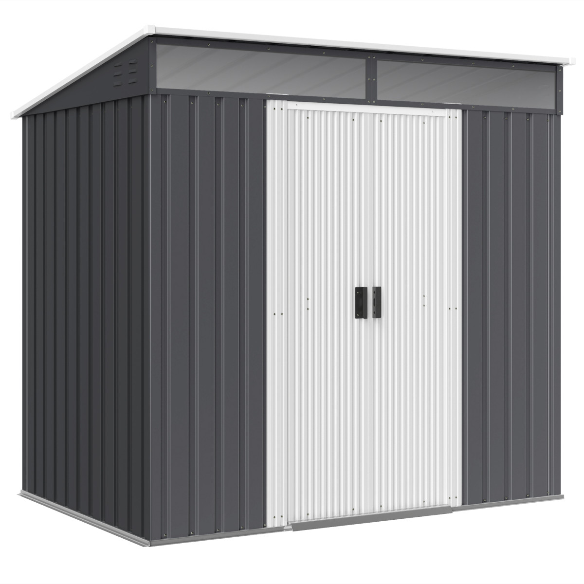 Outsunny 6.5 x 4ft Metal Garden Shed with Foundation - Lockable Storage - Grey - Image 2