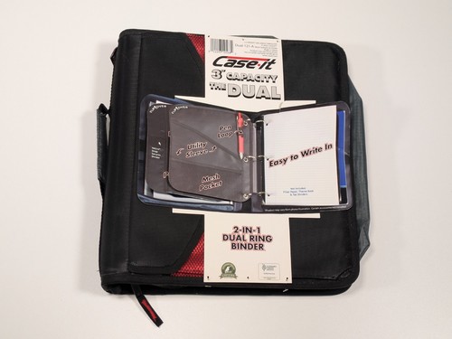 Case-it 2-in-1 Zipper D-Ring Dual Binder Includes 2 Sets of 2" Rings Red NEW