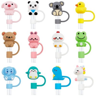 12 Pcs Silicone Straw Toppers for Stanley Cups, 3D Reusable Cute Animal Cover...