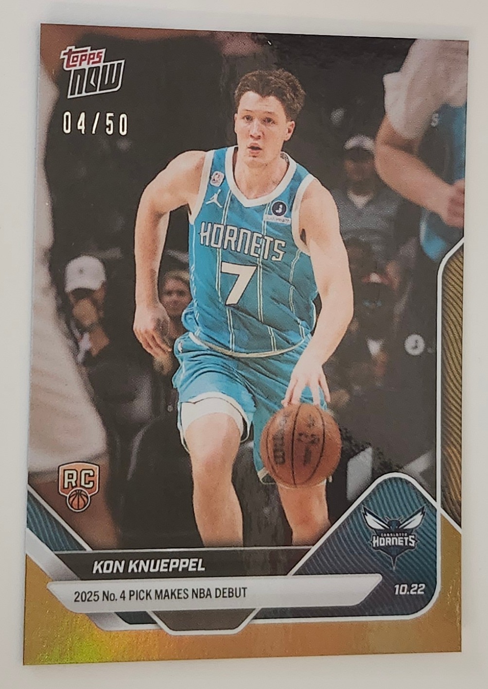 2025-26 Topps Now NBA Card # 10 Kon Knueppel Gold Foil Parallel /50 RC Rookie