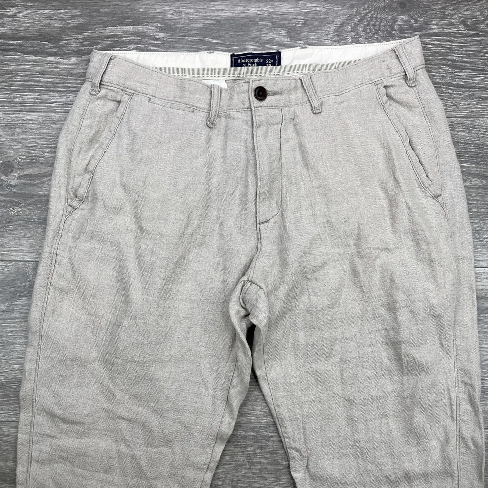 Pantalones chinos Abercrombie & Fitch 100 % lino para hombre 32x30 gris claro espiga Foto 2 de 4