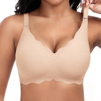 Damen Bh Ohne BüGel Spitzen Soft Bh Gepolstert V-Ausschnitt Beige GrößE M