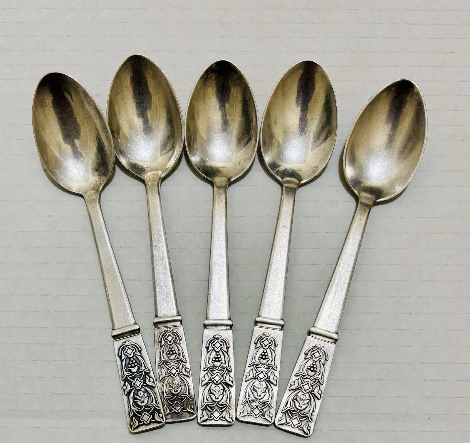 Vintage Russian Soviet USSR Silver Plated Melchior Dessert Spoons Set Of 5