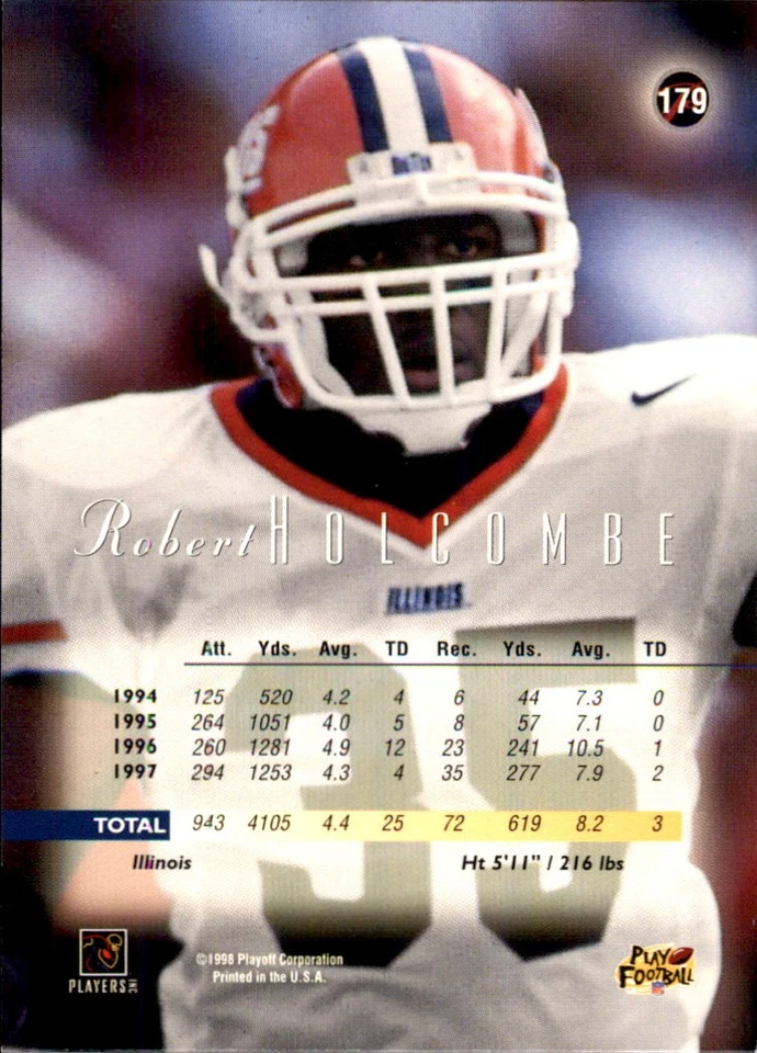 Robert Holcombe 1998 Playoff Prestige SSD Hobby #179 Illinois Fighting Illini - Image 2 of 2