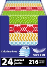 White Facial Travel Tissue Packs, Non-Bleach, Chlorine-Free, Compact Pocket T...