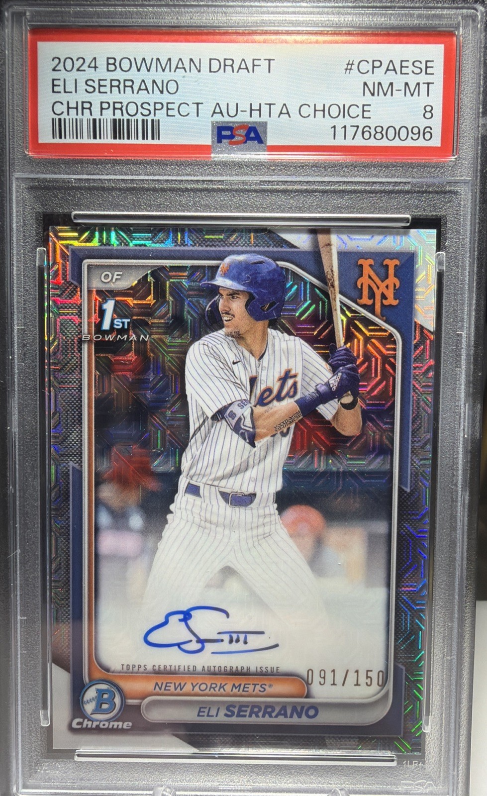ELI SERRANO 2024 Bowman Draft Chrome 1st Autographs HTA Choice 91/150 NY Mets