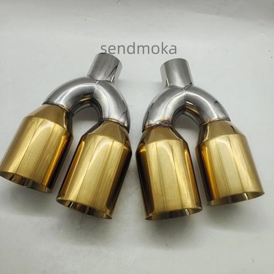 Quad 4''Outlet Golden Exhaust Tip Pair 2.5'' Inlet Dual Wall Angle Cut L&R