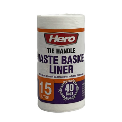 Hero 15L Papierkorb Bindegriff Müllbeutel weiß 40 x kleine Säcke