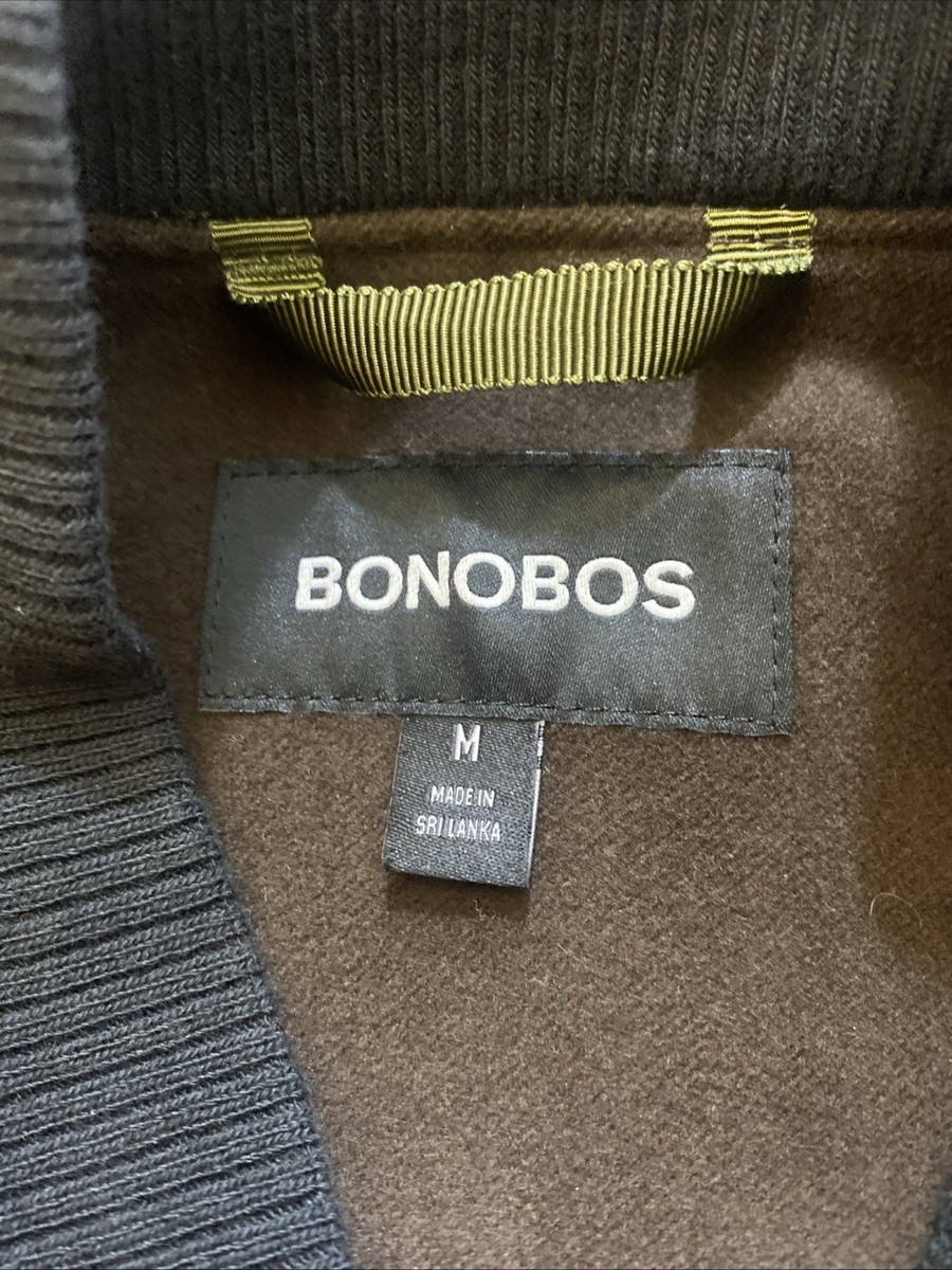 Bonobos Italian Moleskin Bomber Jacket Mens BROWN with BLACK TRIM