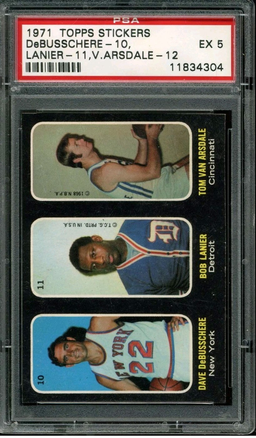 DeBusschere 10, Lanier 11, Van Arsdale 12 Basketball Cards 1971 Topps Stickers trading card — raw and PSA graded price guide