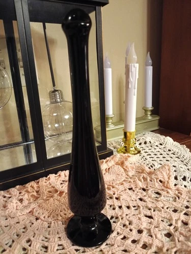 Black Glass Swung Vase***Viking? Fenton? Black Amethyst?..Great Shape**