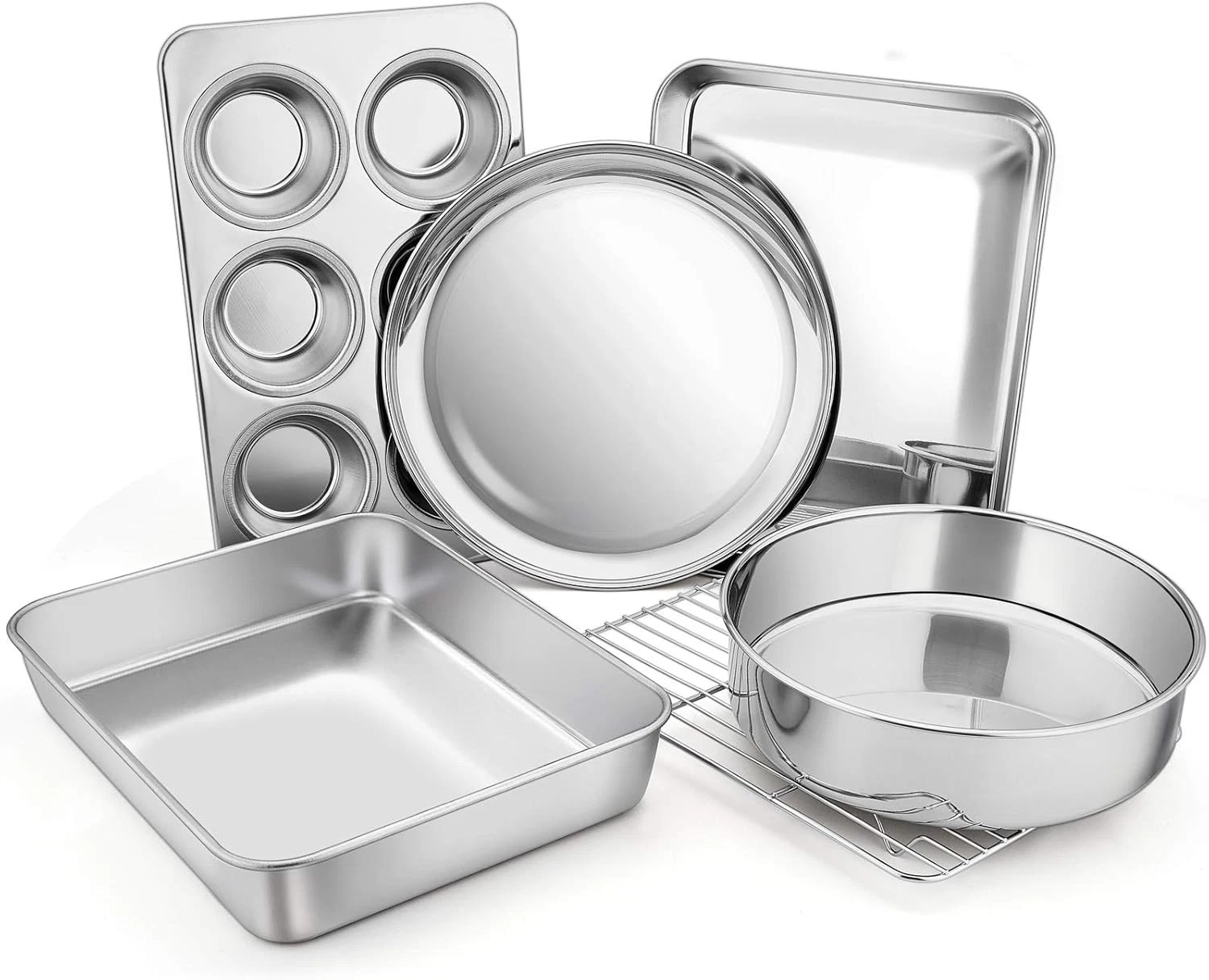 Toaster Oven Bakeware Set 6-Piece Stainless Steel Small Baking Pan Set Include