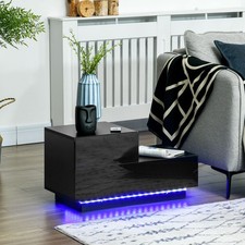 Modern Bedside Table with RGB LED Light 2 Drawers for Bedroom Living Room Black