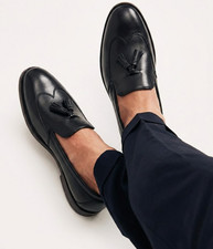 Mens Leather Loafers Formal Designer Real Leather Tassel Slip On Dress Shoes