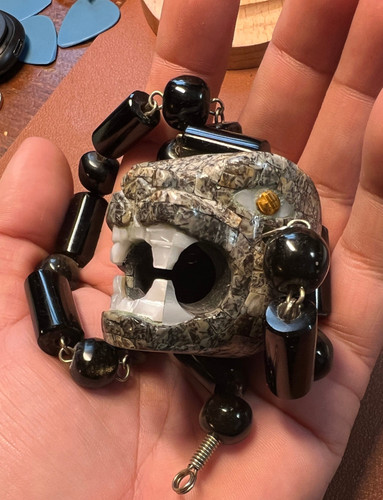 Jaguar Stone Tile Mosaic Aztec/Mayan Pendant Native Mexico handmade 20" (#16)