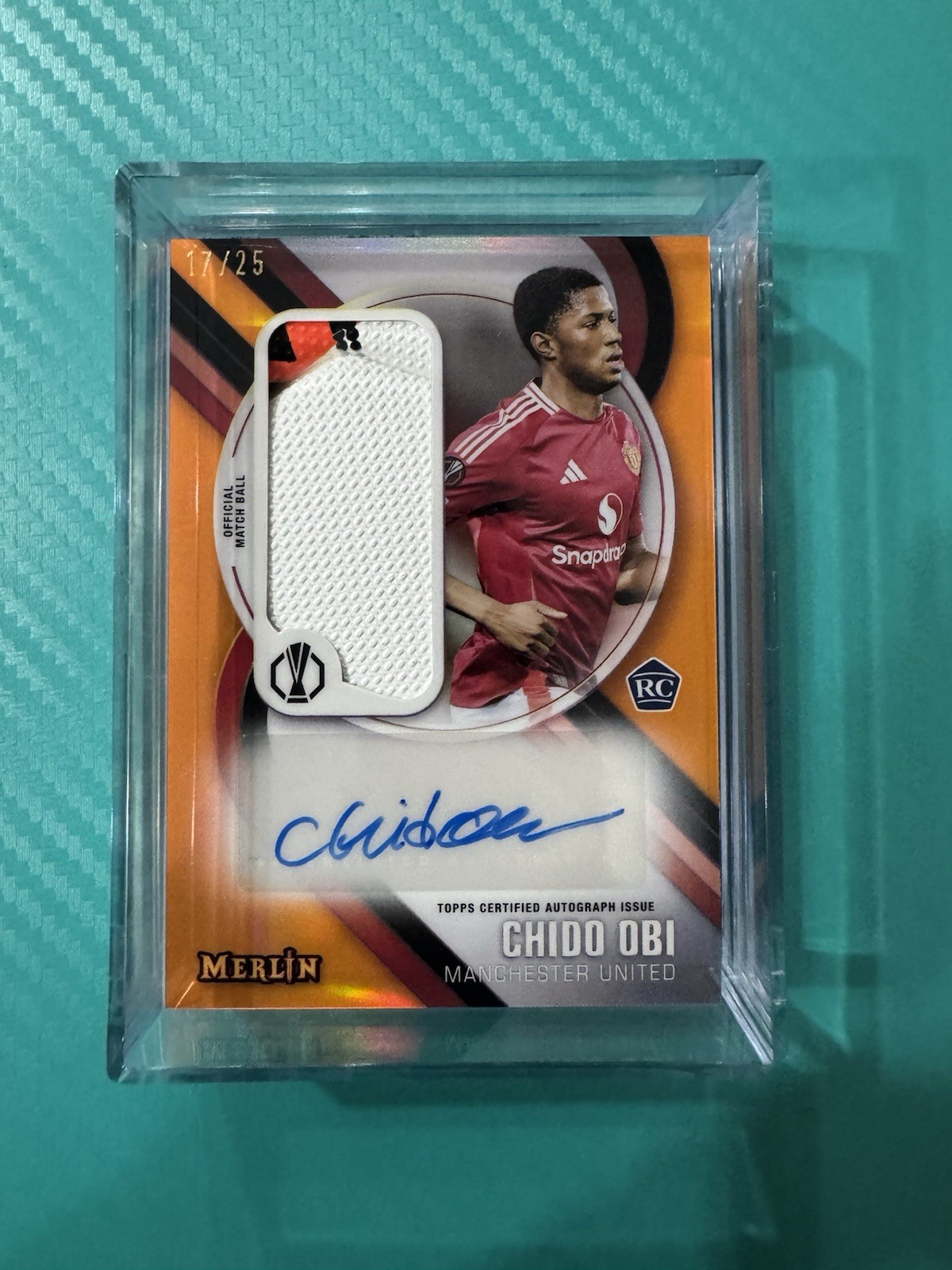 2024-25 Topps Merlin UEFA Chido Obi RC Auto Official Match Ball orange /25