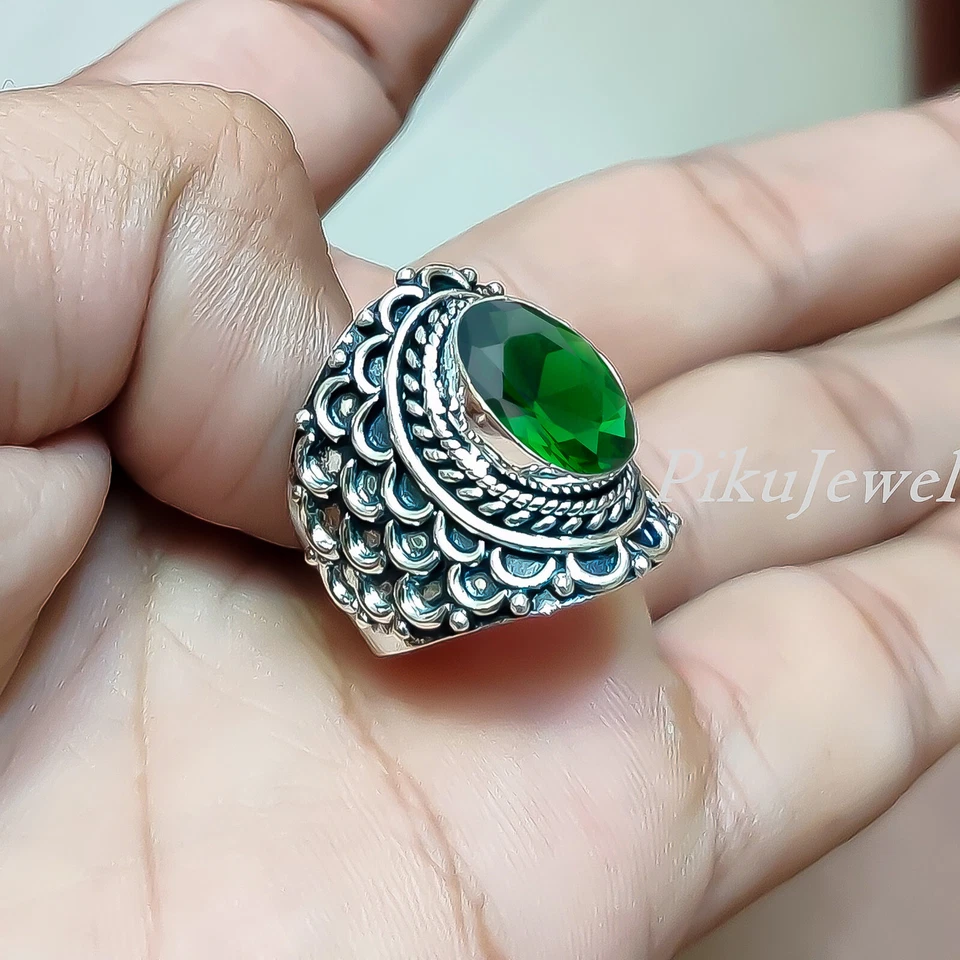 Chrome Diopside Oval Gemstone 925 Sterling Silver Handmade Ring Man's Jewelry - Image 4 of 4
