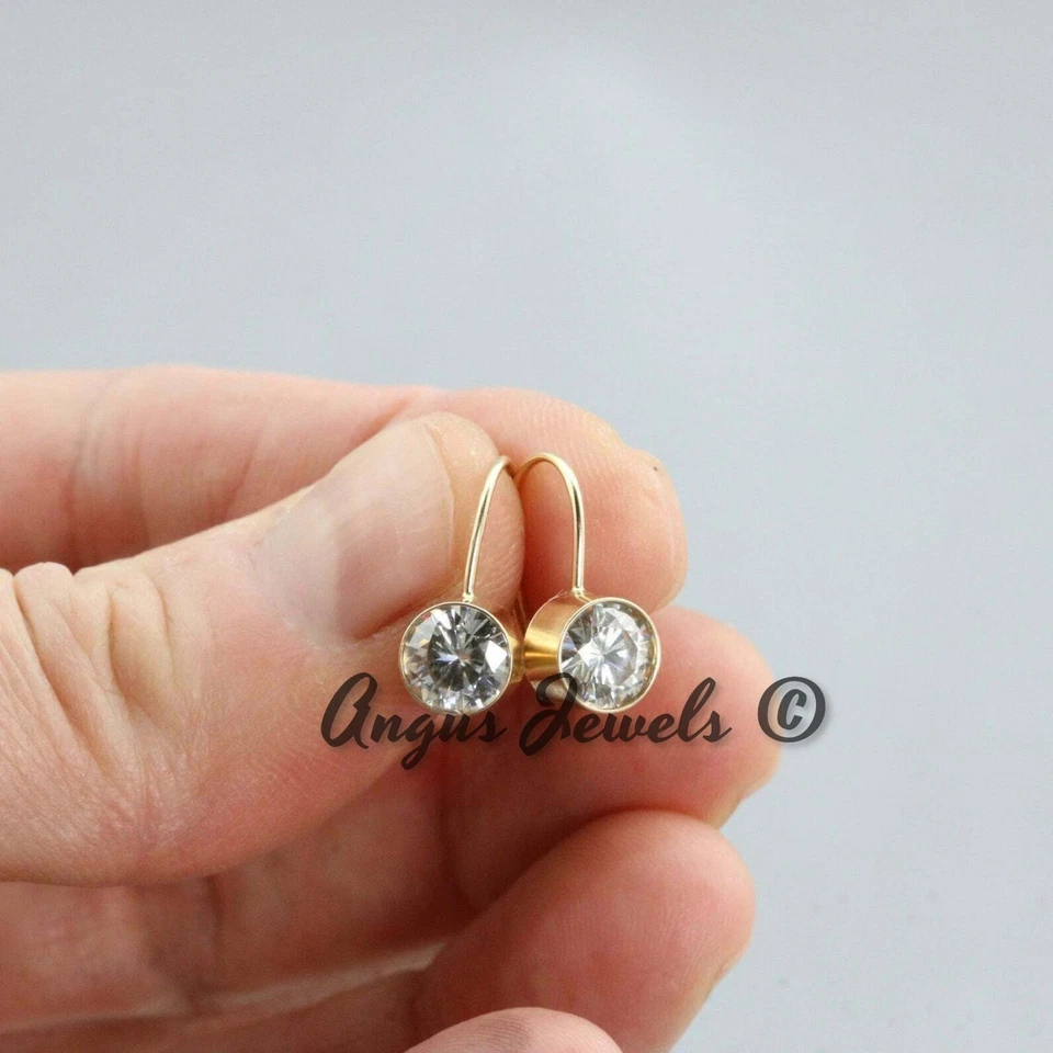 2ct Round Cut Bezel Set MOISSANITE Hoop Earrings Heavy Solid 14k YELLOW Gold - Image 2 of 4