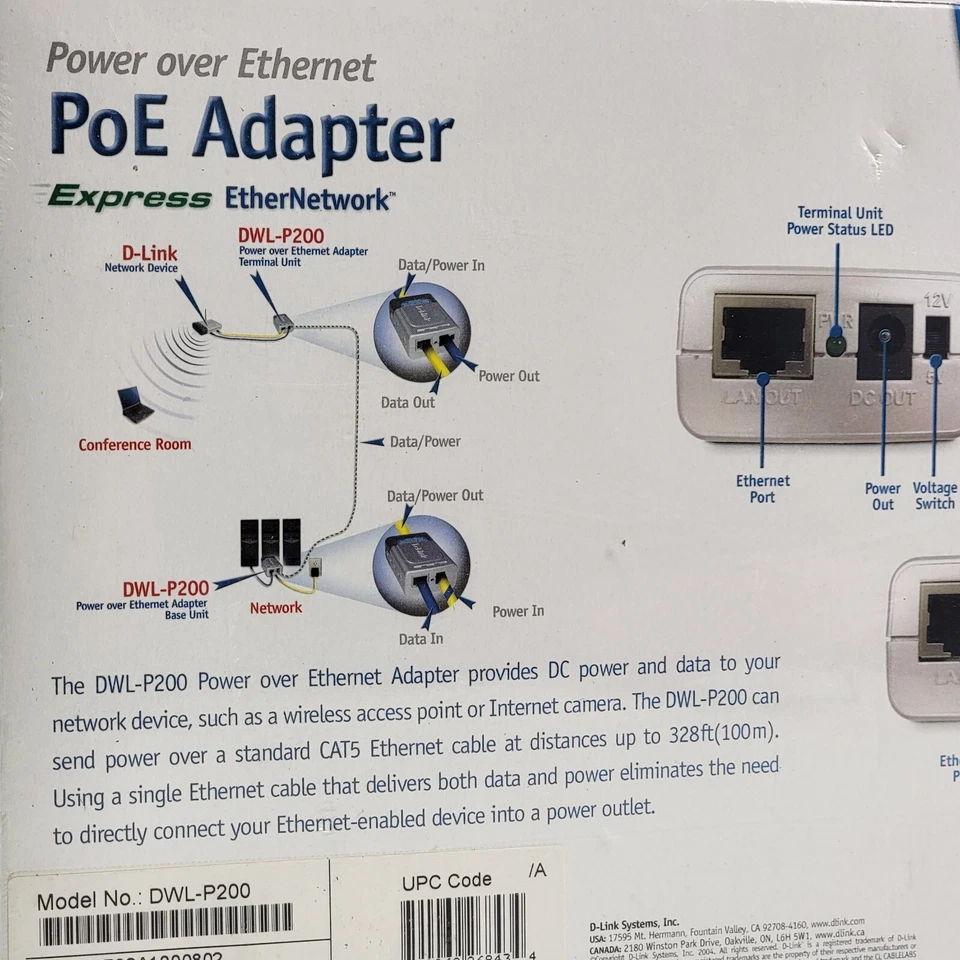 D-Link DWL-P200 Express EtherNetwork Power over Ethernet PoE Adapter New Sealed! - Image 4 of 4