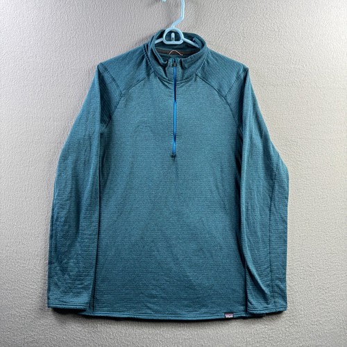 Patagonia Shirt Mens Medium Blue Thermal Weight Capilene Baselayer Zip Neck Grid
