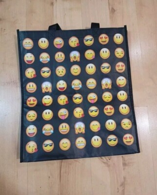 2 x Shopper Tasche wiederverwendbar 40 x 35 cm flach 2 Beutel Emoji Gesichter 