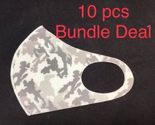 10pcs Gray Camo, Stretch Cloth Face Cover Washable Fashion Handmade Mask