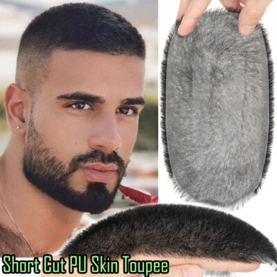 Herren PU Toupet Echthaar Toupee Perücke Haarteil Haaransatz Für Männer Buzz Cut
